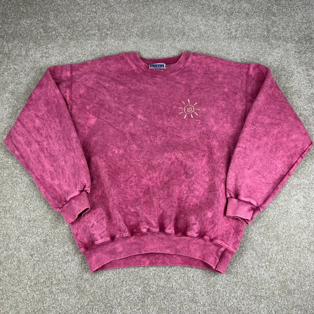 Vintage Hanes Cotton Sweatshirt Pink Stone Wash Sun Graphic M 90s Indie Boho